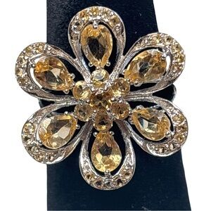 Dazzling Pear Shaped Yellow Citrine & cubic zirconia   Sterling Silver 925 Sz 7